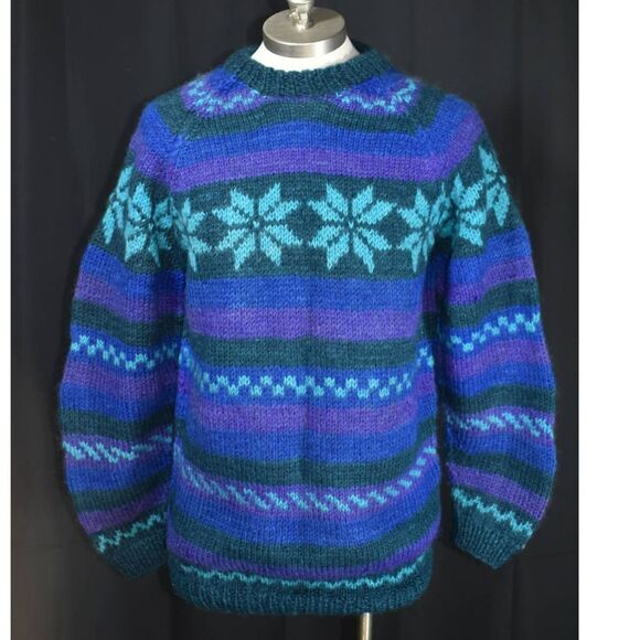 Vintage Handmade Knit Crewneck Wool Sweater - L - Picture 1 of 3
